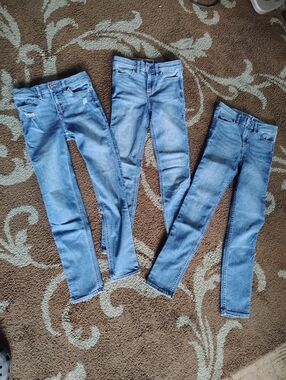 Abercrombie Light Blue Girls Skinny Jeans, Stretch Denim, 3 Pairs